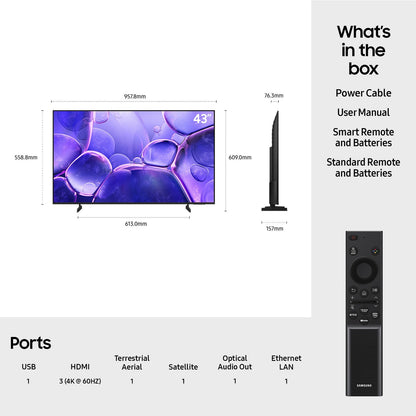 Samsung 43 Inch UE43U8000FKXXU LED 4K Ultra HD Tizen Smart TV UK Grade A