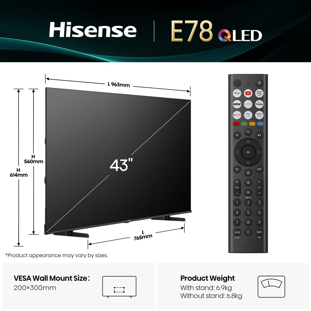 Hisense 43 Inch 43E78KQTUK PRO QLED 4K UHD VIDAA TV UK Delivery GRADE A